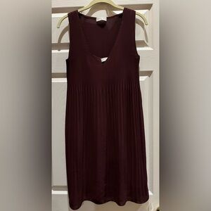 Babaton/Aritzia Sheer Deep Burgundy Pleated Sleeveless Mini Dress XS Fully Lined